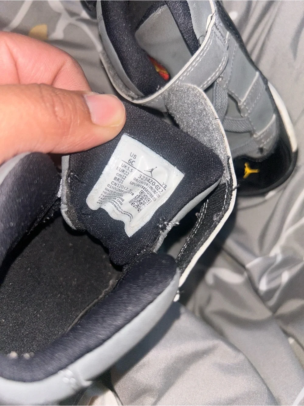 Jordan Kids Gray and Black Velcro Basketball Sneakers with Yellow Jumpman